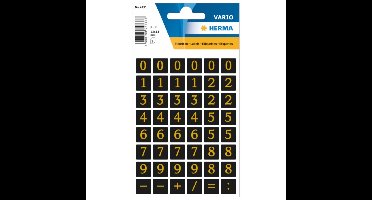 Herma Stickervel nummers - cijfers / getallen - 0 t/m 9 - 2x vellen - zwart / goud - 13 mm