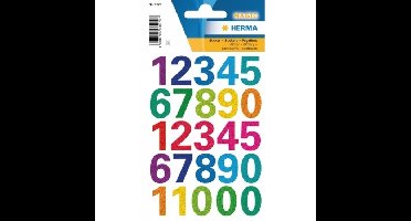 Herma Stickervel nummers glitter - cijfers / getallen - 0 t/m 9 - 1x vellen - gekleurd - 25 mm