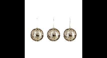 House of Seasons Discobal kerstballen - 3x st- champagne - 8 cm - foam - spiegelbol