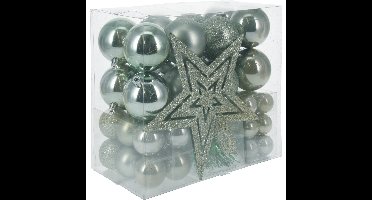 Kerstballen set 3,4,6 cm - met piek - 54x - kunststof - mintgroen
