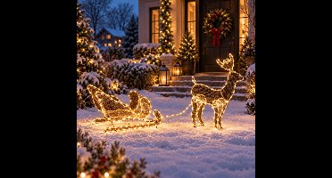 Kerstverlichting figuur - rendier met slee - 154 cm - 240 led lampjes - lichtfiguur