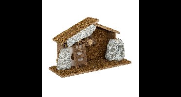 Lege kerststal - zonder figuren - L30,5 x B11,5 x H19 cm - hout/mos