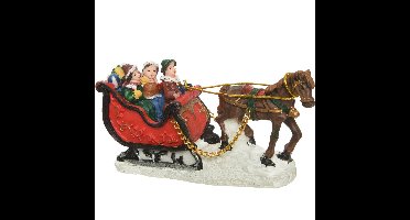 Lumineo beeldje - slee met paard - 12 cm - polyresin - kerstbeeldje - kerstdorp figuurtje