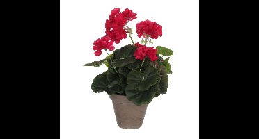 Mica Decorations Kunstplant - geranium - rood - in pot - 34 cm