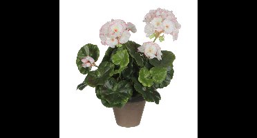 Mica Decorations Kunstplant - geranium - wit/roze - in pot - 34 cm