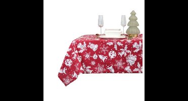 Unique Living Kerst Tafelkleed - Tafel laken - rood met kerstprint - 150 x 250 cm