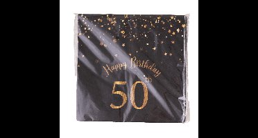 Verjaardag feest servetten - leeftijd 50 jaar - 20x stuks - zwart/goud - 33 x 33 cm