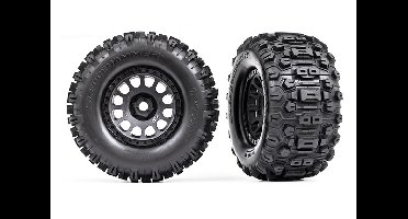 Traxxas - Tires & wheels, assembled, glued (XRT Race black wheels, Sledgehammer tires, foam inserts) (left & right) (TRX-7876)
