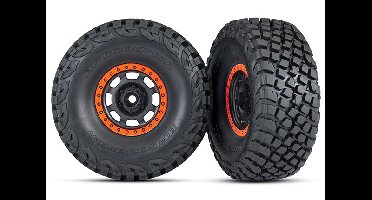 Tires and wheels, assembled, glued (Desert Racer wheels) (Black/Orange) (2) (TRX-8472)