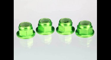 Nuts, aluminum, flanged, serrated (4mm) (green-anodized) (4)