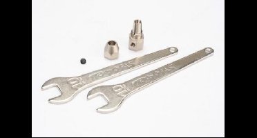 Motor coupler, collet style/ gs 4x3 ss (with threadlock) (1)/ wrench, 10mm (2)
