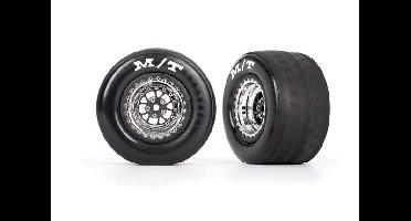 Tires & wheels, assembled, glued (Weld chrome with black wheels, tires, foam inserts) (rear) (2) (TRX-9475R)