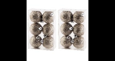 12x stuks kunststof glitter kerstballen champagne 6 cm