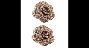 4x stuks decoratie bloemen roos champagne glitter op clip 18 cm