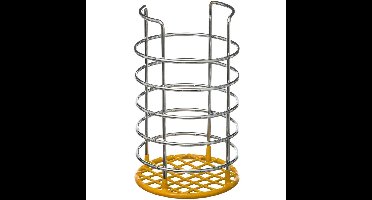 5Five Ronde keukengerei houder - zilver/geel - 19,5 cm - van RVS - Keukengereihouder