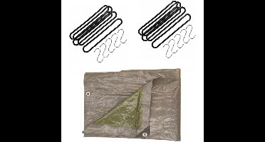 Afdekzeil / dekzeil grijs 2 x 3 meter met 10x spanrubbers en S-haken