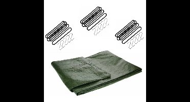 Afdekzeil / dekzeil groen 4 x 5 meter met 20 spanrubbers en S-haken