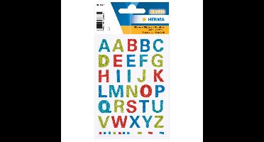 Alfabet plak letters - A-Z Stickers - 1x vellen - gekleurd glitter - 15 mm