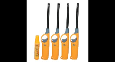 BBQ/keuken aansteker lange steel - 4x - met extra navul cilinder - geel - 25 cm - kunststof