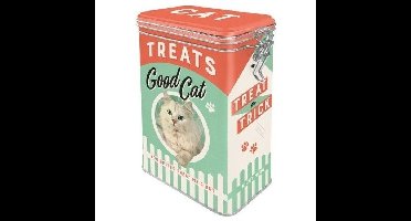 Bewaarblik/voorraadblik voor kattensnoepjes/kattenvoer/kattenbrokken - 1,3 liter - 8 x 11 x 18 cm