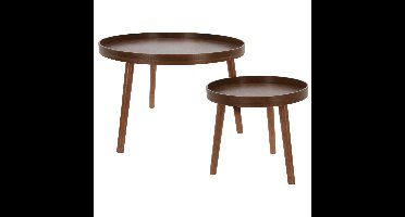 Bijzettafel/plantenstandaard set - 2-delig - walnoot bruin - MDF hout - D38 x H34 cm en D60 x H40 cm