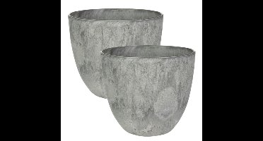 Bloempot - 3x stuks - grijs - natuursteen look - D17 x H15 cm - voor binnen/buiten