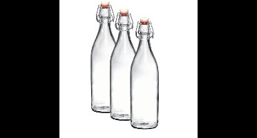 Bormioli Rocco beugelfles / waterfles - 3x - 1000 ml - transparant - weckfles - Karaffen