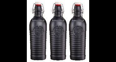 Bormioli Rocco beugelfles/weckfles - 3x - zwart - met beugeldop - 1200 ml