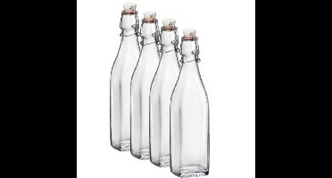Bormioli Rocco beugelfles/weckfles - 6x - 1 liter - glas - vierkant - water/olie/azijn/sapjes