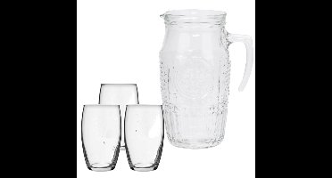 Bormioli Rocco schenkkan/waterkan van glas 1,8 liter met 6x waterglazen van 375 ml