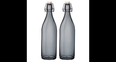 Bormioli rocco waterfles met beugeldop - 2x stuks - grijs transparant - 1000 ml - Giara home deco fl
