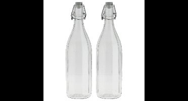 Bormioli rocco waterfles met beugeldop - 2x stuks - helder transparant - 1000 ml - Giara home deco f