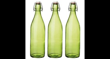 Bormioli rocco waterfles met beugeldop - Set van 3x stuks - groen transparant - 1000 ml - Giara home
