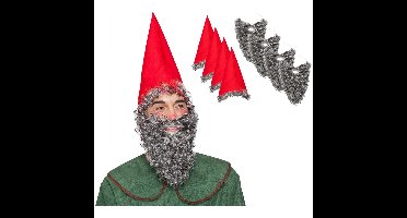 Carnaval verkleed kabouter set - 4x - hoed en baard - puntmuts - rood - volwassenen - sprookje