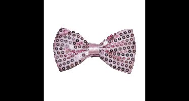 Carnaval verkleed vlinderstrikje met glitter pailletten - lichtroze - polyester - heren/dames
