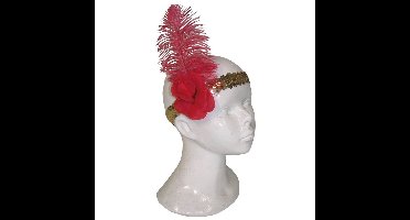 Charleston jaren 20 verkleed hoofdband - met rode veer - Carnaval accessoires - dames