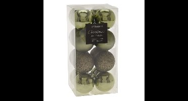 Christmas Decoration Kerstballen - mix groene tinten - kunststof - 5 cm - 16x stuks