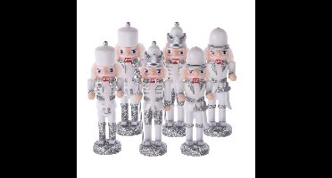 Christmas Decoration Kersthangers notenkrakers - 6x st - zilver - 12 cm - hout