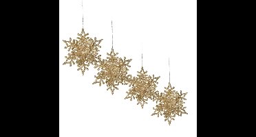 Christmas Decoration kersthangers sneeuwvlokken - 4x stuks - champagne goud - 11,5 cm