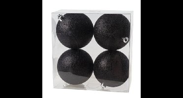 Cosy & Trendy Jolly Black Glitter - 8x kerstballen - zwart - 10 cm