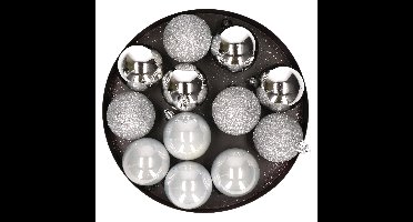 Cosy & Trendy Kerstballen - kunststof - 12 stuks - zilver - 6 cm