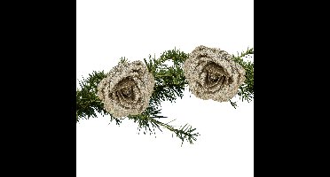 Cosy & Trendy Roos champagne glitter - 2x stuks - clip - 18 cm