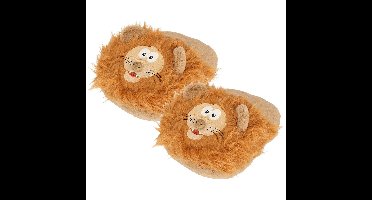Dieren voetenwarmer slof - jongens / meisjes - leeuw - lichtbruin - one size - 30 x 27 cm - polyeste