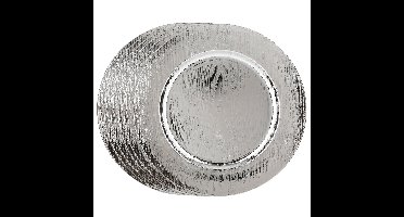 Diner/kerstdiner onderborden - 12x st - hout look - zilver - kunststof - D33 x H2 cm- rond