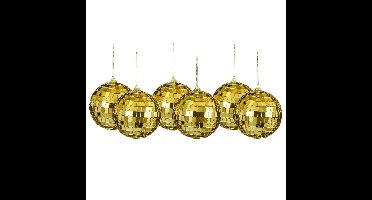 Disco kerstballen - 6x stuks - goud - 8 cm - foam - spiegelbol/discobol