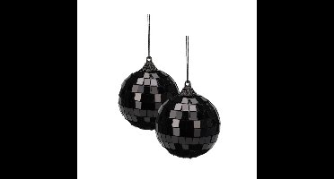 Discobal kerstbal / spiegel kerstbal- 2x st - zwart - 10 cm - kunststof