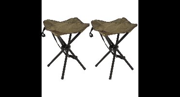 Driepoot opvouwbaar zit krukje - 2x - army groen - metaal - 33 x 40 cm - vissers krukje