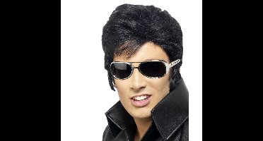 Elvis Rock an roll star verkleed set pruik zwart en bril voor heren