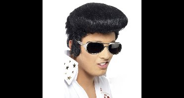 Elvis verkleed set pruik zwart en bril voor heren