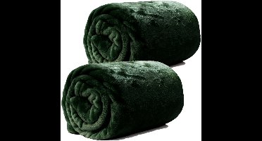 Enzo Fleece deken/plaid - 2x - smaragd groen - polyester - 130 x 180 cm